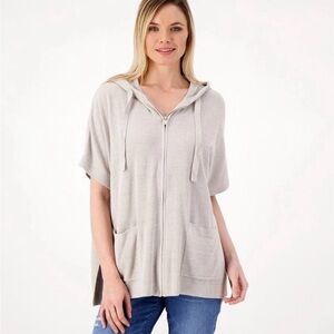 Barefoot Dreams Cream Hooded Zip-Up Poncho